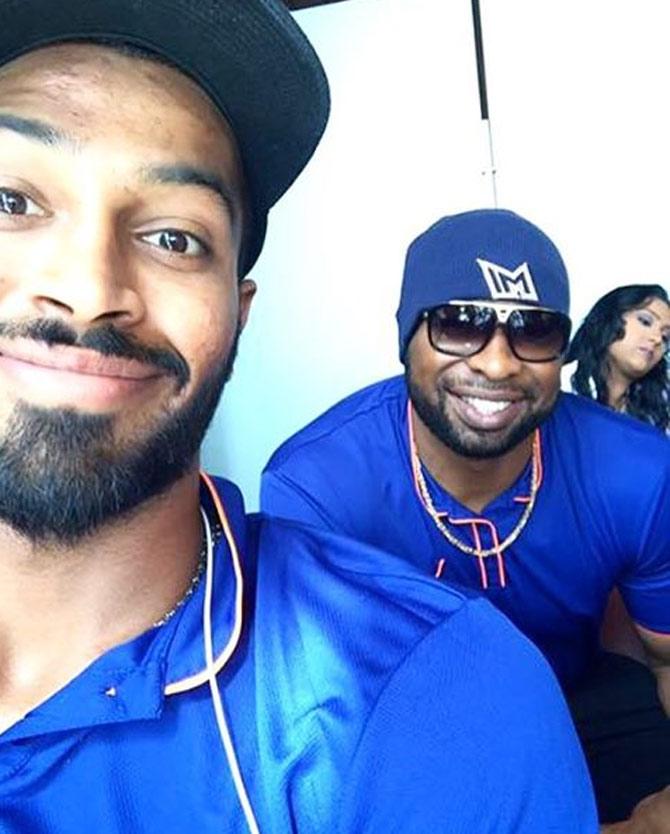 Hardik Pandya with Kieron Pollard and his wife Jenna Ali