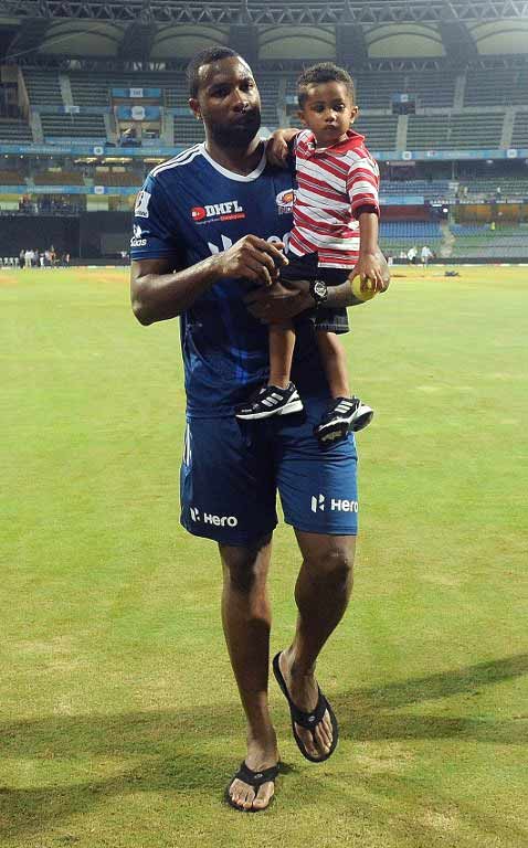Kieron Pollard married his longtime girlfriend Jenna Ali in 2012. The couple has a son, Kaiden and a daughter, Janiya, together. In May 2019, Pollard and his wife welcomed their second son. Pic/ AFP In pic: West Indies's star all-rounder Kieron Pollard with his son Kaiden.