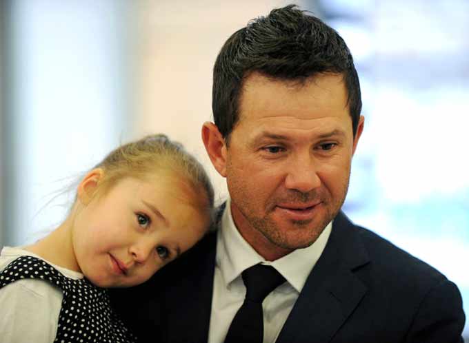 In picture: Former Australia and Mumbai skipper Ricky Ponting holds his daughter Emmy. Ricky Ponting got married to Rianna Jennifer Cantor back in 2002. Pic/ AFP