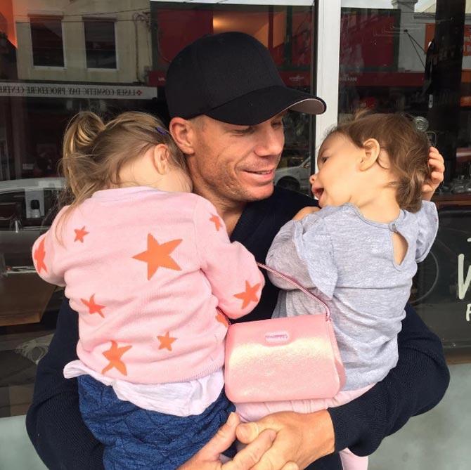 David Warner married his longtime love Candice in 2015. Warner and his wife have three daughters - Ivy Mae, Indy Rae and Isla Rose. Pic/ Warner's Instagram In pic: David Warner with his little girls Ivy Mae and Indy Rae.