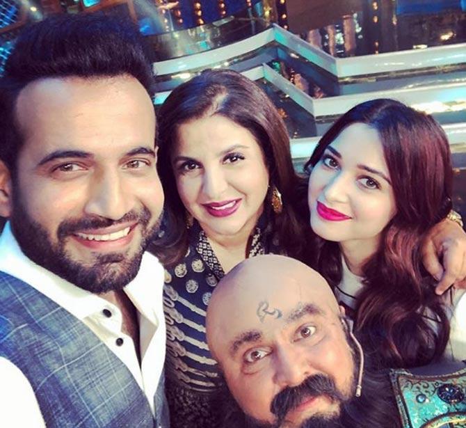 In picture: Irfan Pathan with Farah Khan and Tamannah Bhatia at an event show