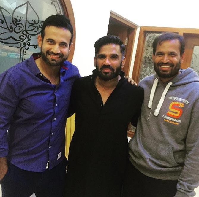 In picture: Irfan and Yusuf Pathan with Bollywood actor Suniel Shetty