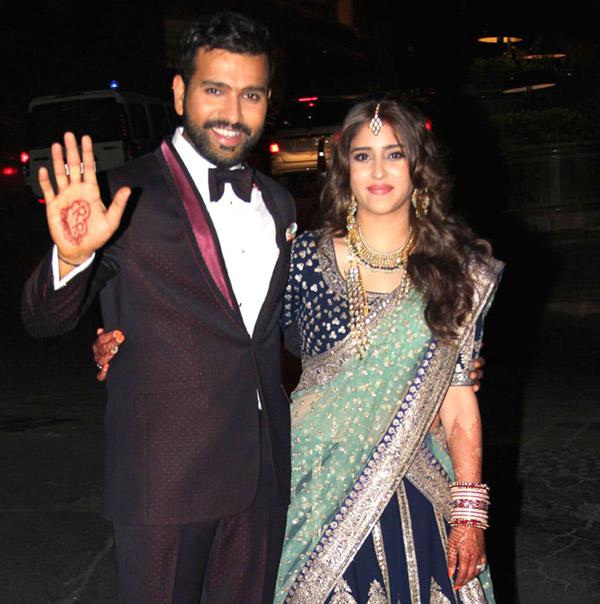 Rohit Sharma with wife Ritika Sajdeh at their wedding reception. Pic/Yogen Shah