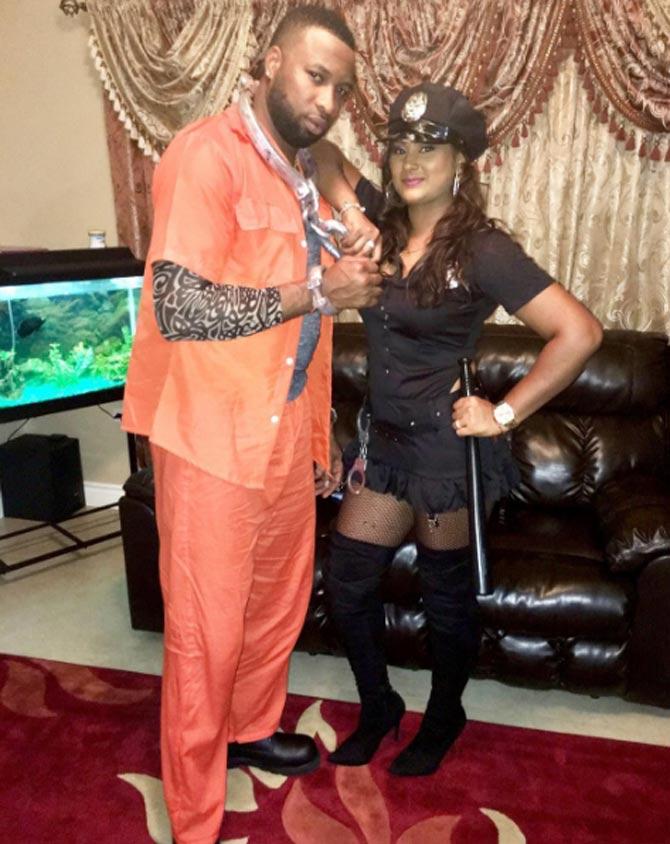 In picture: Kieron Pollard and Jenna during a theme party as a cop and robber In picture: Kieron Pollard and Jenna during a theme party as a cop and robber