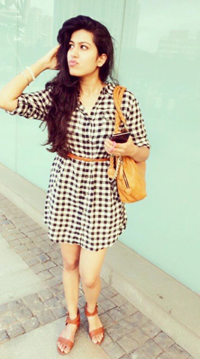 Pankhuri Sharma poses in a short checkered dress while going for a lunch outing with friends.