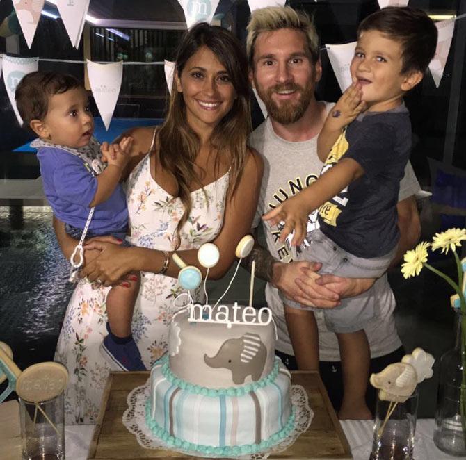 Lionel Messi, Antonella with their sons Thiago and Mateo during the latter's birthday. Mateo was born in 2015