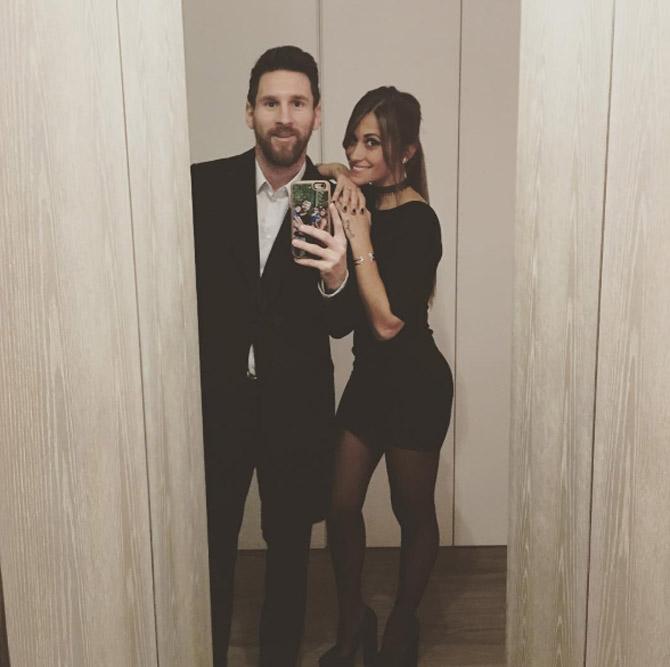 In picture: Lionel Messi and Antonella Roccuzzo looking dapper in black