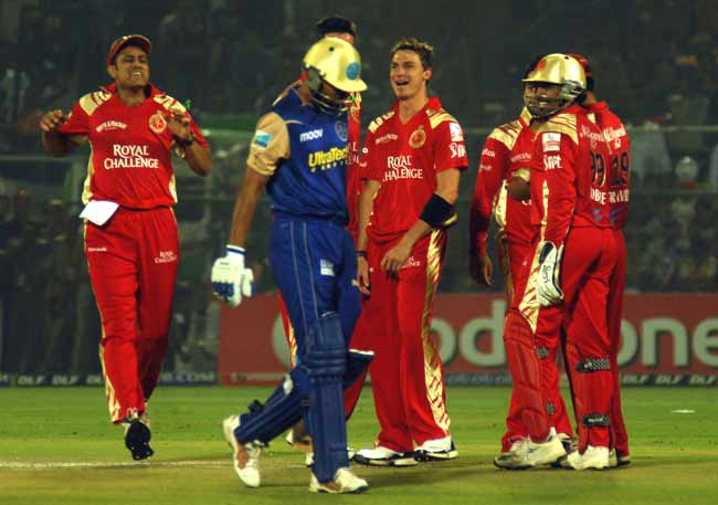 Rajasthan Royals: 58 : After Royal Challengers Bangalore had posted 133, Anil Kumble recorded sensational figures of 5 for 5 as the Royals were bowled out for 58 at Cape Town, on April 18, 2009