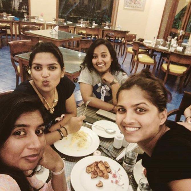In picture: Mithali Raj with her friends during a dinner outing.