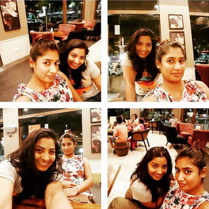 Mithali Raj shared a collage of photos with her friend: One to the left-right, front-back...introducing deepu.