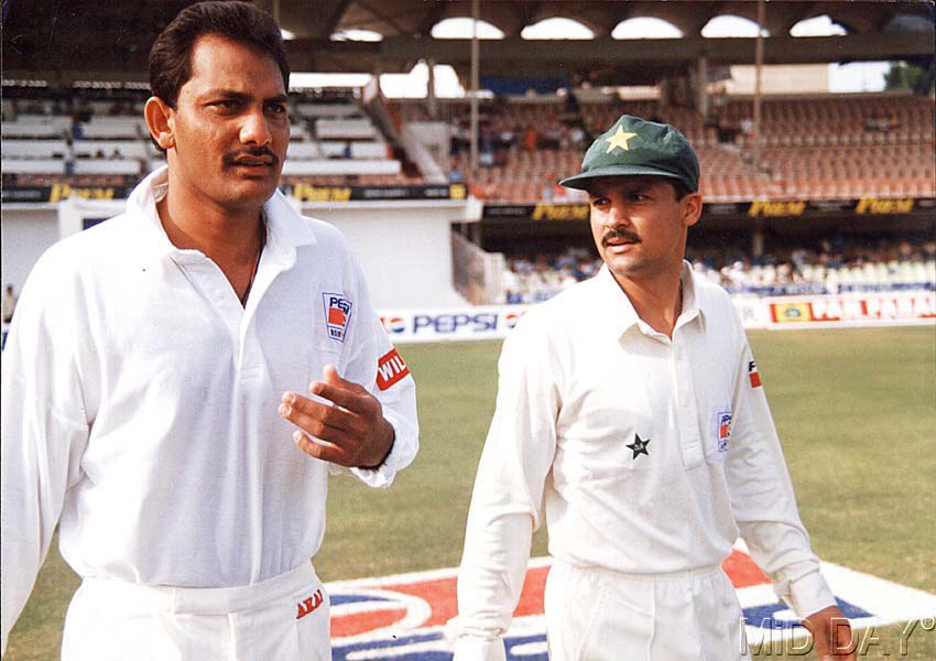 In picture: Mohammad Azharuddin with Pakistan wicket-keeper Moin Khan before a match
