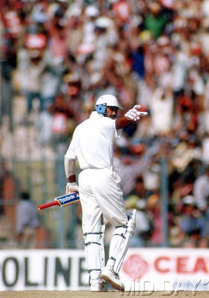 In picture: Mohammad Azharuddin acknowledges the crowd during a Test match