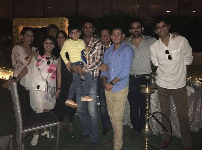In picture: Mohammad Kaif with wife Pooja, son Kabir along with Ajay Jadeja, Ajit Agarkar, Zaheer Khan and Gaurav Kapur.