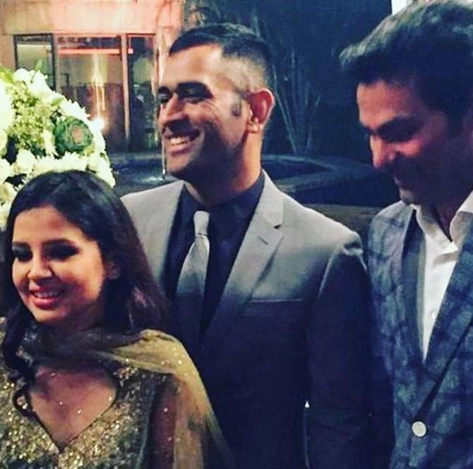 In picture: Mohammad Kaif with MS Dhoni and his wife Sakshi during Yuvraj Singh's wedding reception.