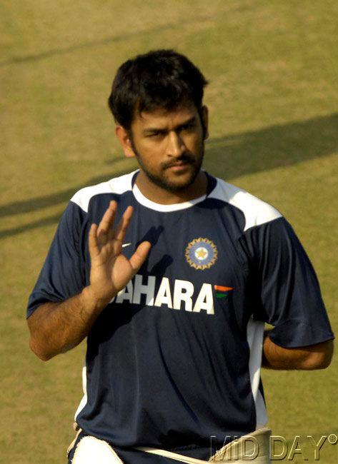 MS Dhoni sports a regular messy haristyle with a stubble. Pic/ Suresh K.K.