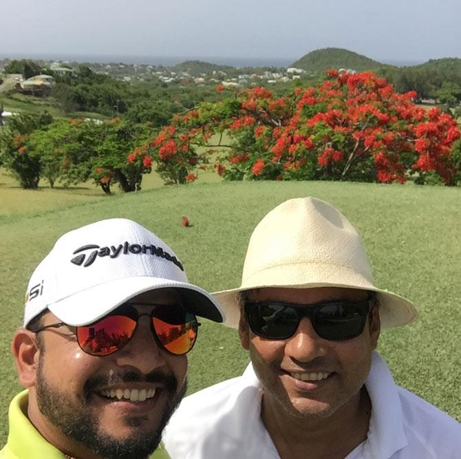 Murali Karthik with Ajay Jadeja, Kartik wrote, 'What will one say when you have a great golf course and fab company in Antigua #cedarvalleygolfcourse #Ajayjadeja' Murali Karthik with Ajay Jadeja, Kartik wrote, 'What will one say when you have a great golf course and fab company in Antigua #cedarvalleygolfcourse #Ajayjadeja'