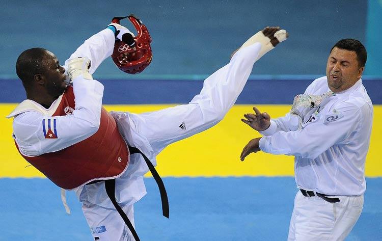 Cuban taekwandoist u00c3u0081ngel Matos was banned for life from any international taekwondo events after he kicked a referee in the face.