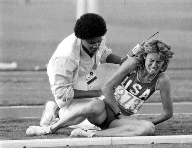 1984 Los Angeles Olympics:  In the finals of the 3000 metre event, Zola Budd (competing for Great Britain) and Mary Decker of the United States collided that resulted in the latter being unable to complete the race. Though spectators and commentators accused Budd of deliberately pushing Decker, an IAAF jury found her not responsible for the collision. Source: Wikipedia. (All Photos: AFP)