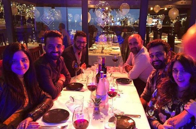 In picture: Parthiv Patel with Rohit Sharma, his wife Ritika and Ajinkya Rahane with his wife Radhika during a dinner outing.