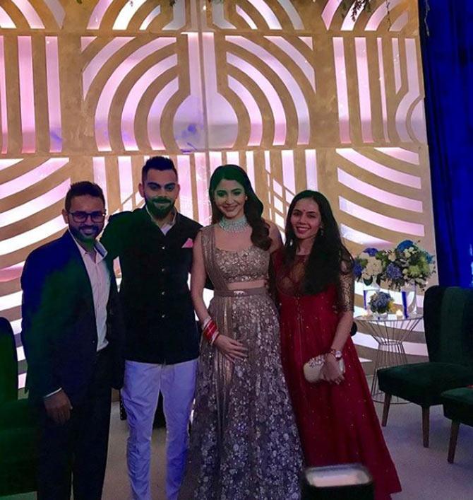 Parthiv Patel posted this picture with wife Avnee from Virat Kohli and Anushka Sharma's wedding reception.