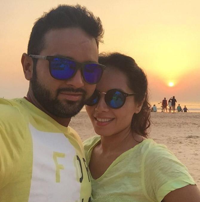 Parthiv Patel played for Chennai Super Kings during the inaugural IPL back in 2008. In 13 matches, he scored 302 runs including 2 fifties. 
In pic: Parthiv Patel with Avnee at a beach in Goa