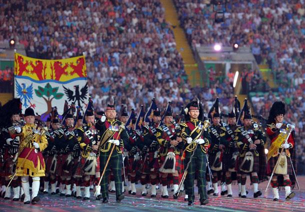 A pipe band performs during the opening ceremony