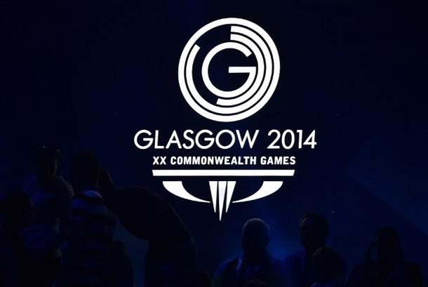 A sign for the Commonwealth Games is alight during the opening ceremony