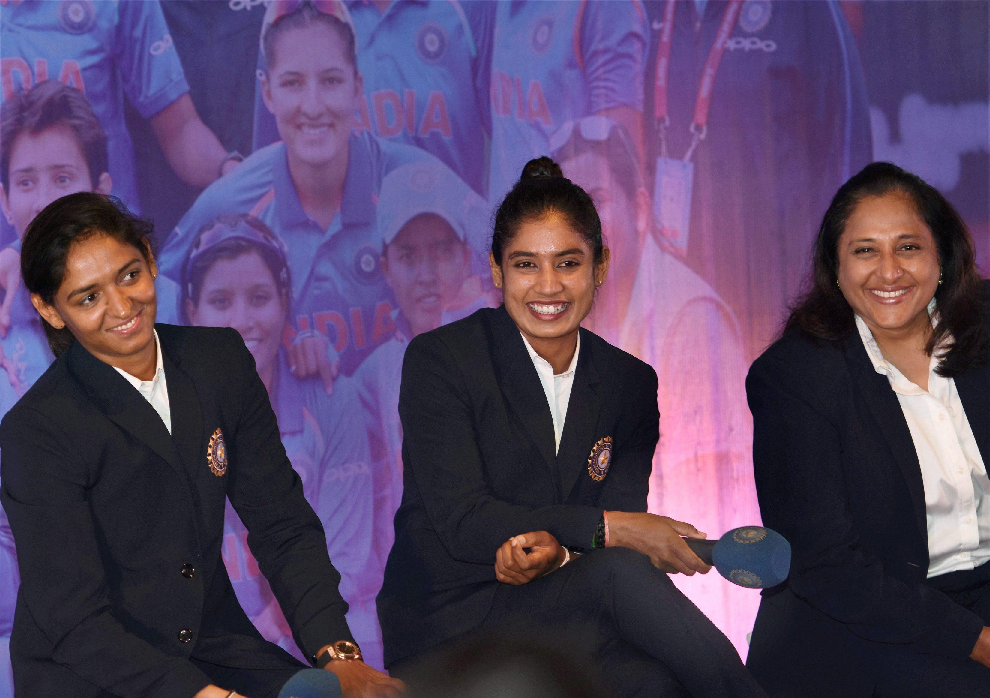 Indian women's national team captain Mithali Raj and star all-rounder Harmanpreet Kaur address the media