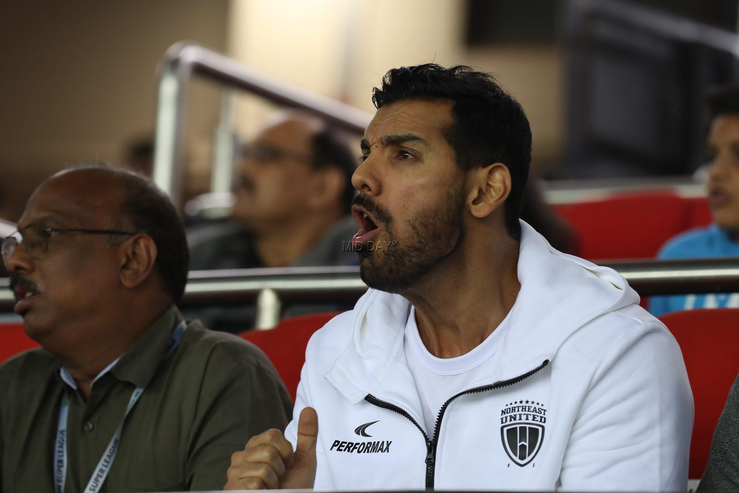 John Abraham cheers on during the ISL match