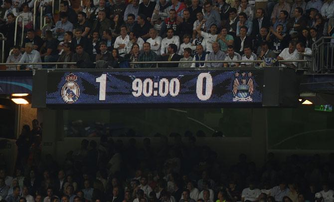 Scoreboard displays the result of the UEFA Champions League semi-final second leg (All Pics/ AFP)