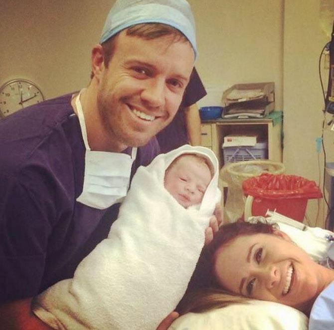 AB's Baby: South African cricketer AB de Villiers with his baby boy Abraham and wife Danielle. (Pic courtesy/ Cricket South Africa's official Twitter account)
