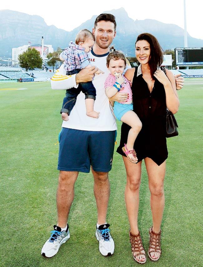 Former South African captain Graeme Smith with his daughter Cadence and ex-wife Morgan Deane, who is holding their son Carter. Unfortunately, Graeme and Morgan split earlier this year