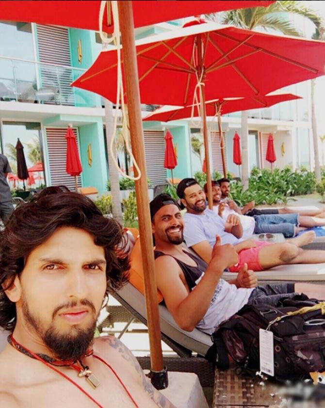 Rohit Sharma with Ishant Sharma, Ravindra Jadeja, Umesh Yadav and Bhuvneshwar Kumar: Making some off field memories.