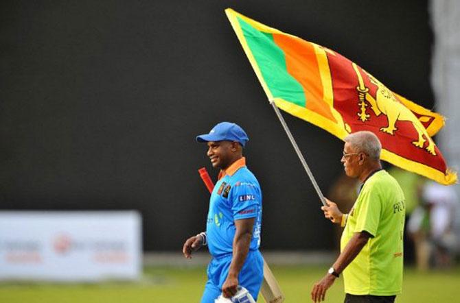 Sri Lankan cricketer Sanath Jayasuriya during a cricket match between Indian Bollywood actors and Sri Lankan cricketers during the three day International Indian Film Academy (IIFA) awards events in Colombo on June 4, 2010. 