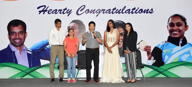Sachin Tendulkar speaks at a felicitation function