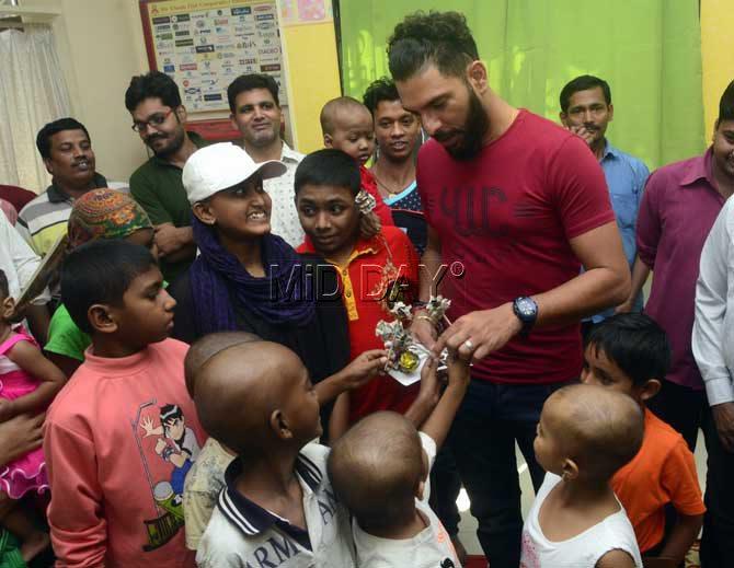 Since being treated for cancer, Yuvraj has been using his stardom and celebrity status to give back and support cancer patients as well as spread awareness about the disease via his foundation -YouWeCan. Pic/Bipin Kokate Since being treated for cancer, Yuvraj has been using his stardom and celebrity status to give back and support cancer patients as well as spread awareness about the disease via his foundation -YouWeCan. Pic/Bipin Kokate