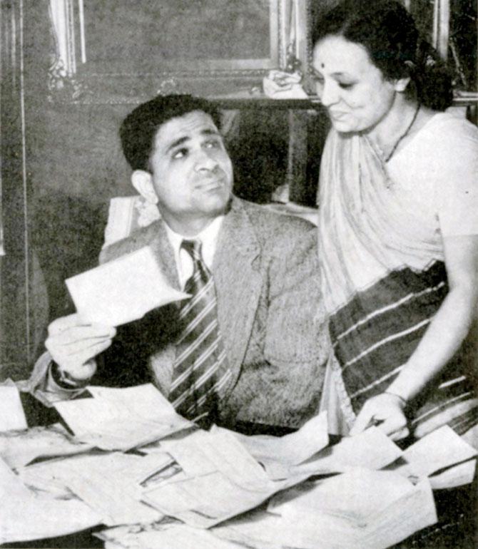In picture: Vinoo Mankad sharing his delight with wife Manorama over the congratulatory telegrams for his all-round display against England in the 1952 Lord's Test where he scored 256 runs and claimed five wickets