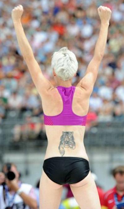 Ariane Friedrich of Germany celebrates after winning the women's high jump event during the ISTAF (Internationales Stadionfest) IAAF World Challenge on August 22, 2010 in Berlin