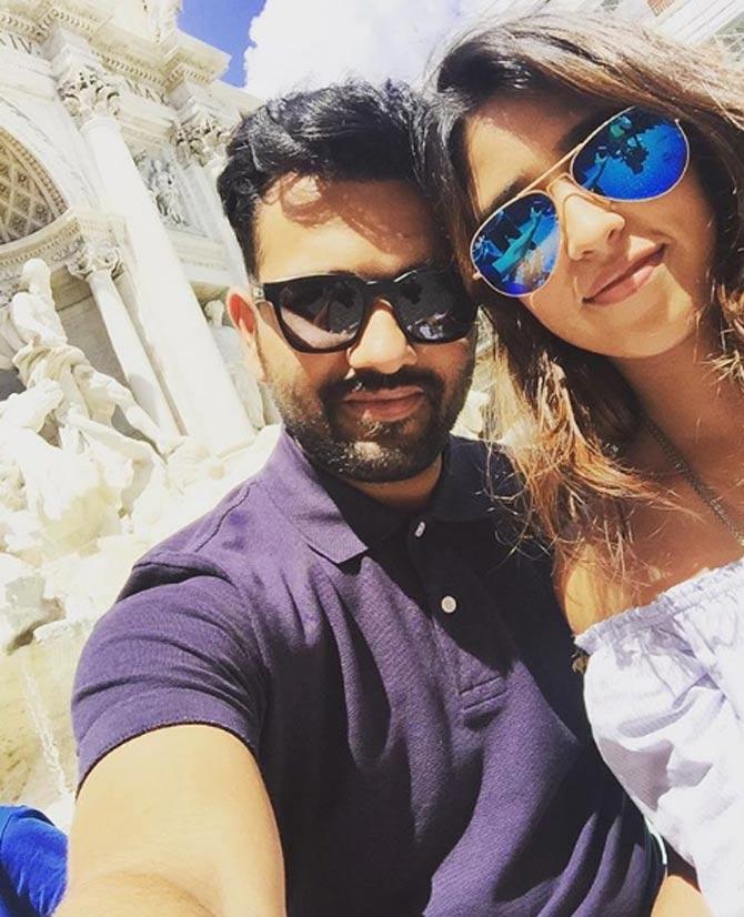 In picture: Ritika Sajdeh and Rohit Sharma at Trevi fountain