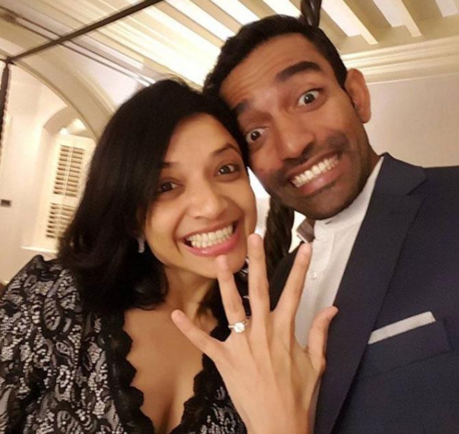During his engagement to Sheethal Goutham, Robin Uthappa shared this candid photo with a caption: And they're engaged!!! It's official now!! I'm gonna spend the rest of my life with this gorgeous woman!! I love you with all of me!! Here's to US!!