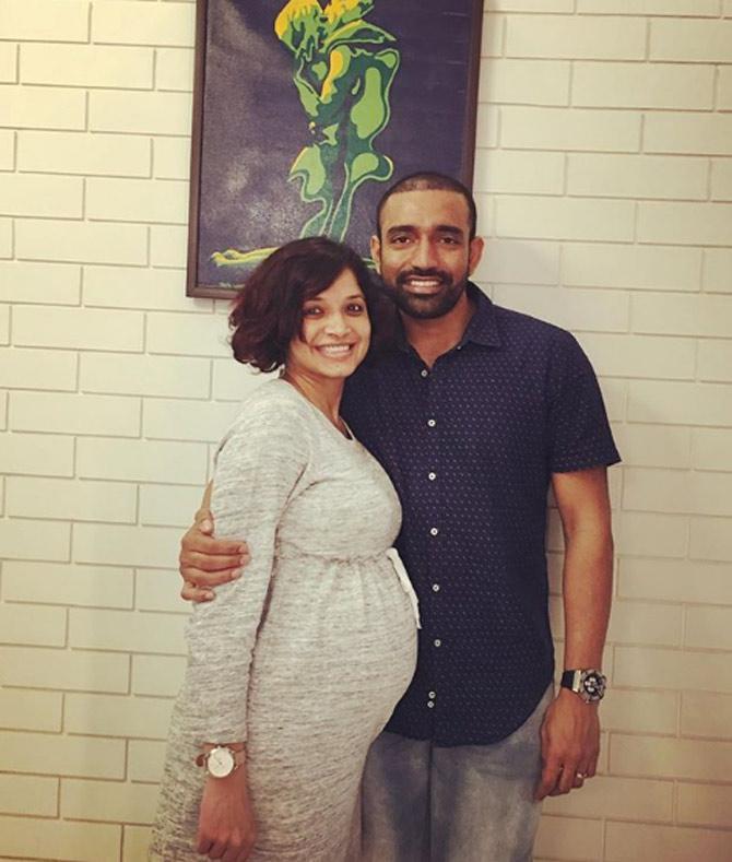 Robin Uthappa shared this photo when wife Shheethal was pregnant and wrote: Such a pretty little thing she is!! #batmanandjokerforever