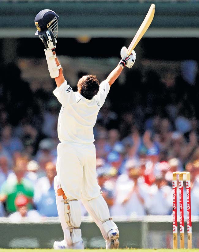January 4, 2008: Sachin Tendulkar celebrates reaching his century during day three of the Second Test match between Australia and India at the Sydney Cricket Ground in Sydney, Australia. (Photo by Cameron Spencer/Getty Images)