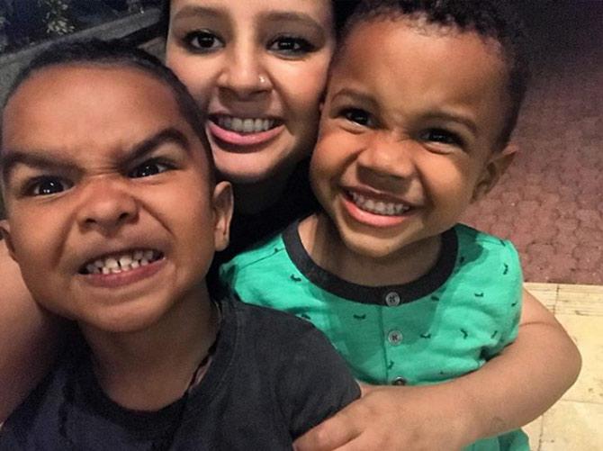 In picture: Sakshi Dhoni with Shikhar Dhawan's son Zoravar and Dwayne Bravo's son Bravo Jr.