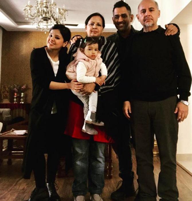 In picture: Sakshi Dhoni with her parents, MS Dhoni, daughter Ziva.