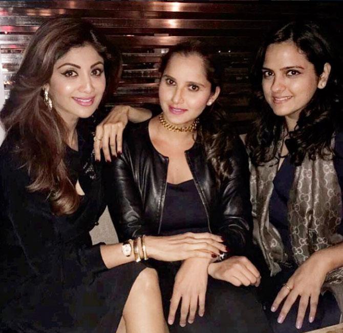 IN PICTURE:  Sania Mirza with Shilpa Shetty Kundra posing away at a party.