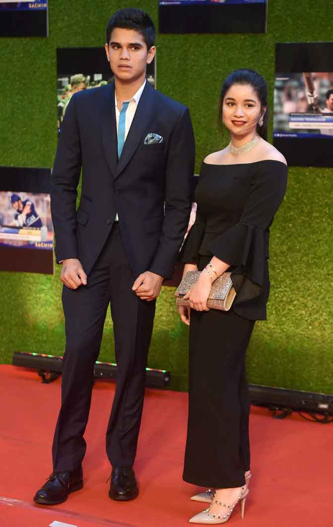 In pic: Sara Tendulkar looks chic during the premiere of 'Sachin: A Billion Dreams' along with brother Arjun, who looked dapper in his suit.