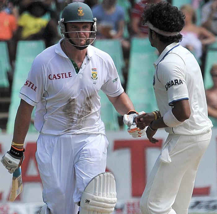 Sreesanth and Graeme Smith were involved in an angry exchange of words on the pitch late on Day 3 of the second Test at Kingsmead in December 2010. Pic/ AFP