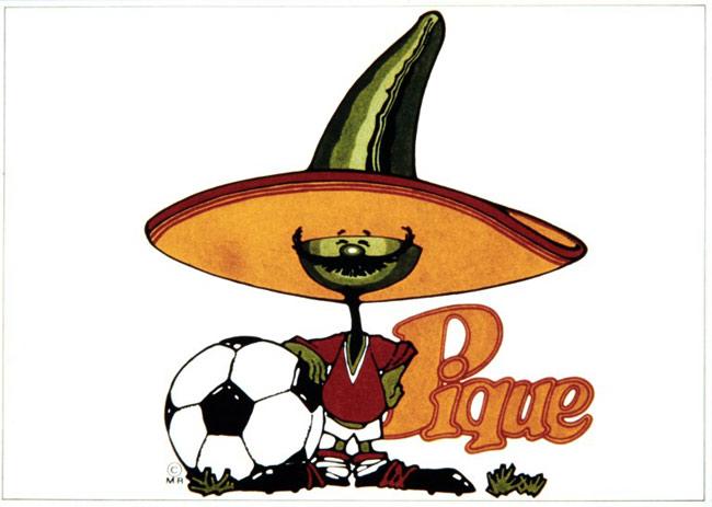 Mexico 1986: Pique   A jalapeno peppered animated character whose name comes from picante' which means spicy pepper.
