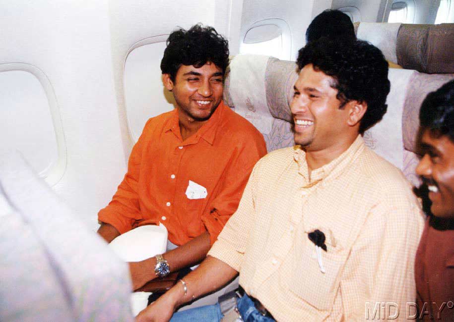 ALL SMILES! Sachin Tendulkar with Ajay Jadeja during a flight