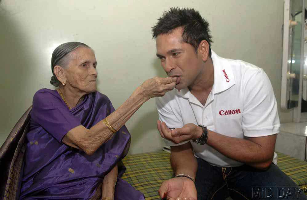 There's something about Mary... Sachin Tendulkar with Mary Serrao, a devoted fan, at Mehboob Studio. Four years ago on April 24th , Sachin and Mary celebrated their 36th and 86th birthdays respectively. Her wish was to meet him before she passes away. On May 27, Mary's dream was fulfilled when MiD DAY introduced her to her hero - Sachin Tendulkar!